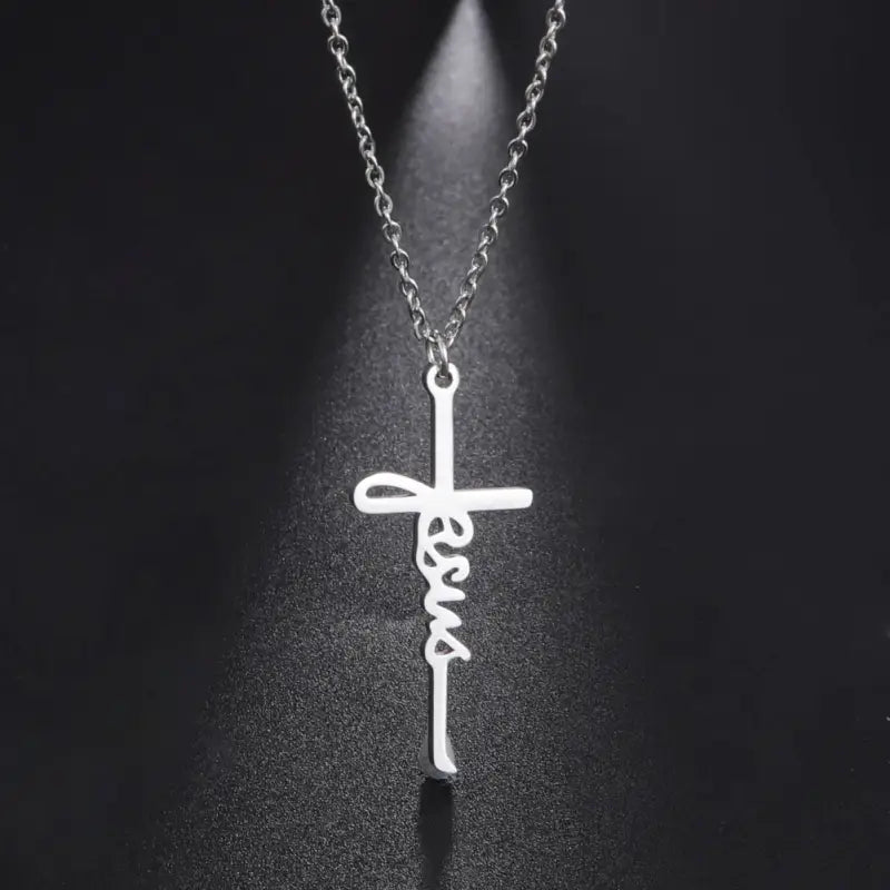 Skyrim Jesus Cross Pendant Necklace for Women Men Stainless Steel Neck Chains Religious Christian Savior Faith Jewelry