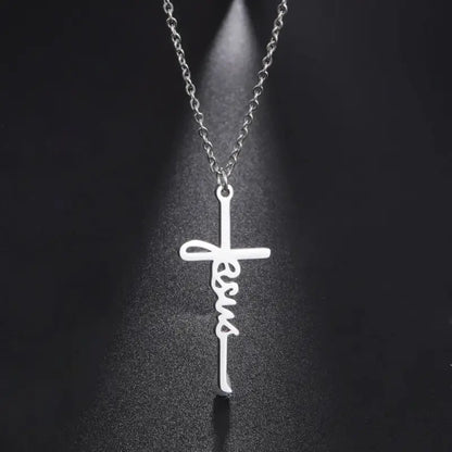 Skyrim Jesus Cross Pendant Necklace for Women Men Stainless Steel Neck Chains Religious Christian Savior Faith Jewelry