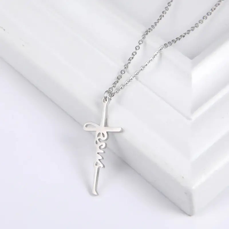 Skyrim Jesus Cross Pendant Necklace for Women Men Stainless Steel Neck Chains Religious Christian Savior Faith Jewelry