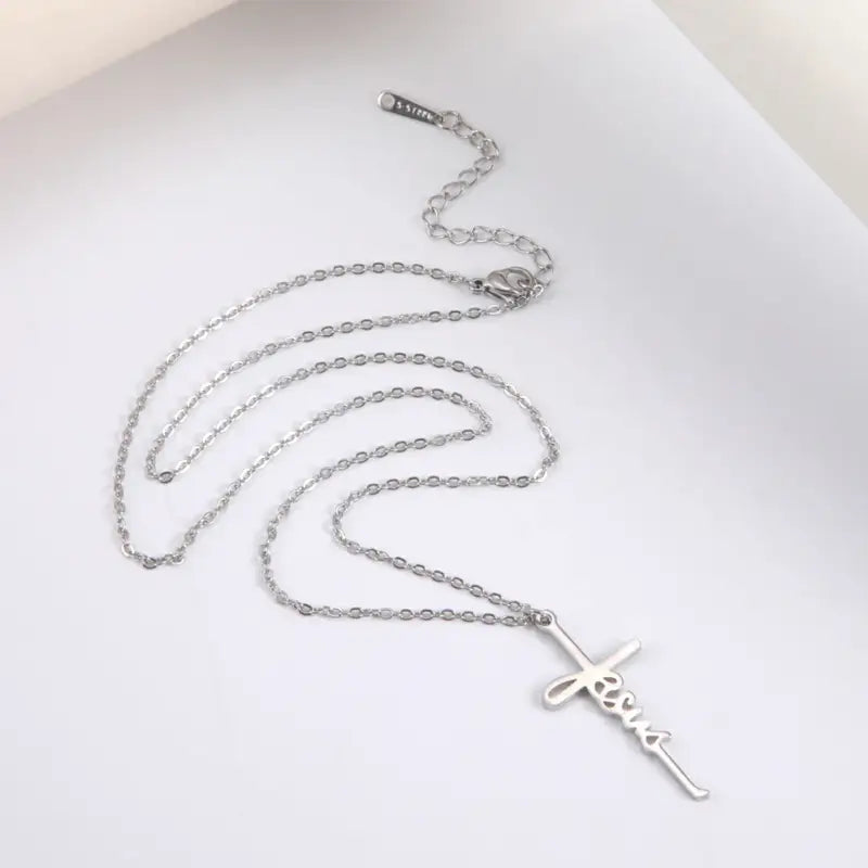 Skyrim Jesus Cross Pendant Necklace for Women Men Stainless Steel Neck Chains Religious Christian Savior Faith Jewelry