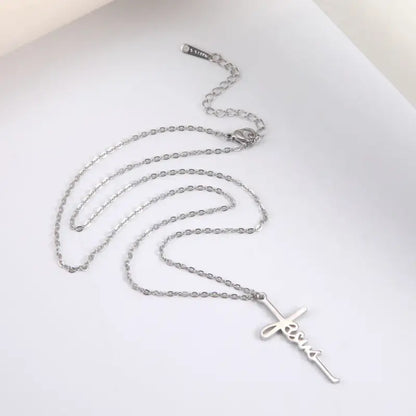 Skyrim Jesus Cross Pendant Necklace for Women Men Stainless Steel Neck Chains Religious Christian Savior Faith Jewelry