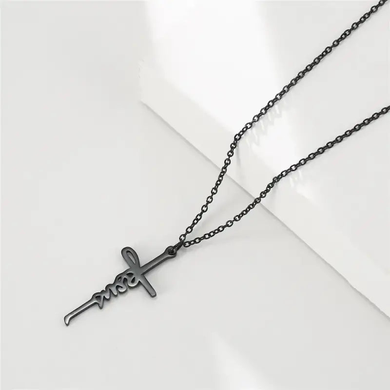 Skyrim Jesus Cross Pendant Necklace for Women Men Stainless Steel Neck Chains Religious Christian Savior Faith Jewelry