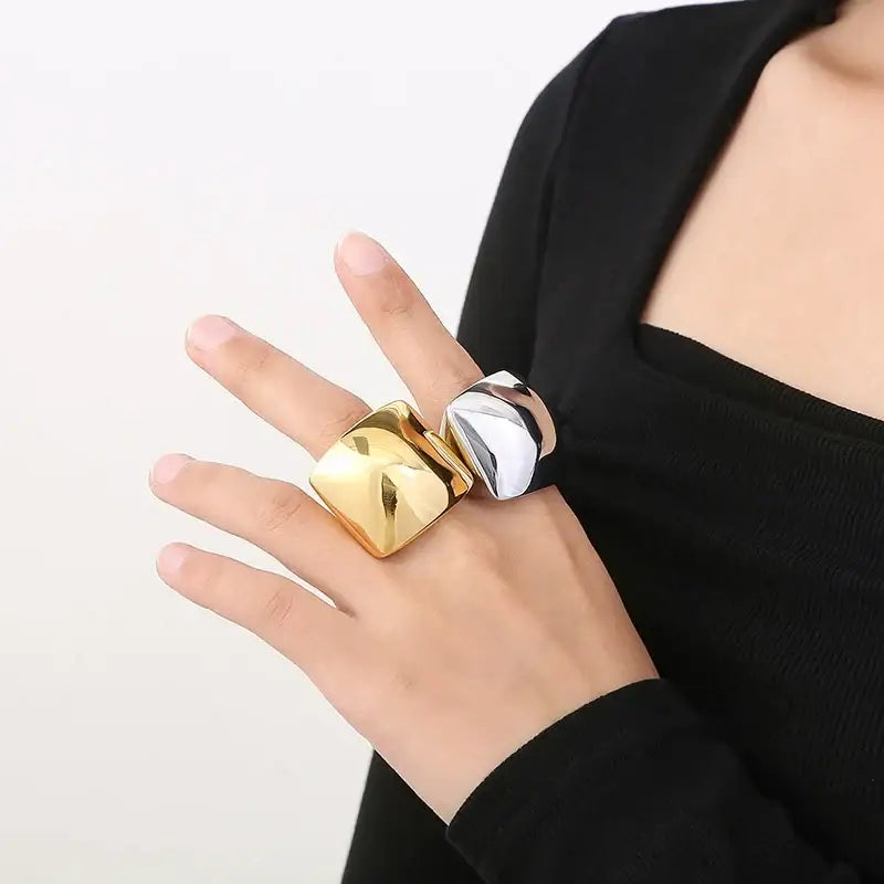KALEN Stainless Steel Square Big Ring Thick Hip Hop Rock Signet Rings for Women Party Jewelry Bijoux Femme Gift