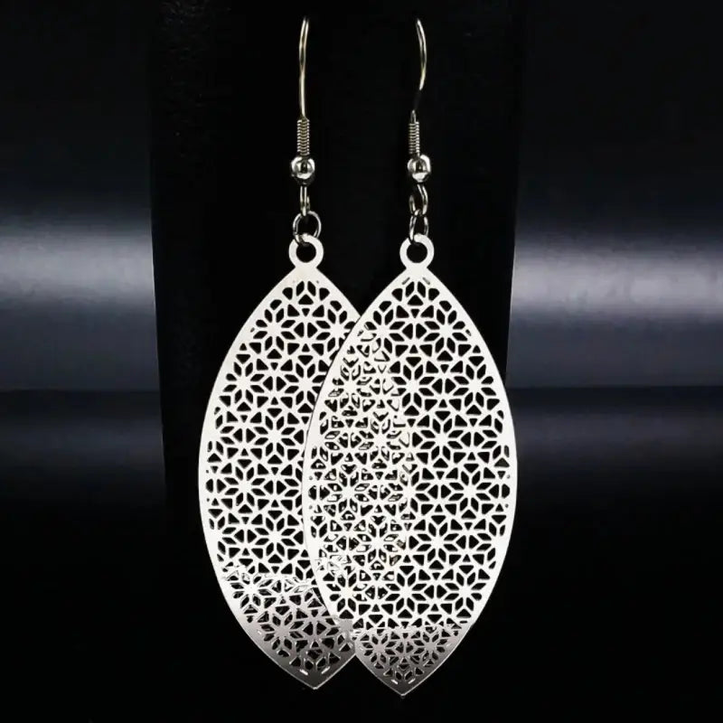 -Long Bohemian Stainless Steel Drop Earrings for Women Hollow Silver Color Big pendientes largos E4122S01