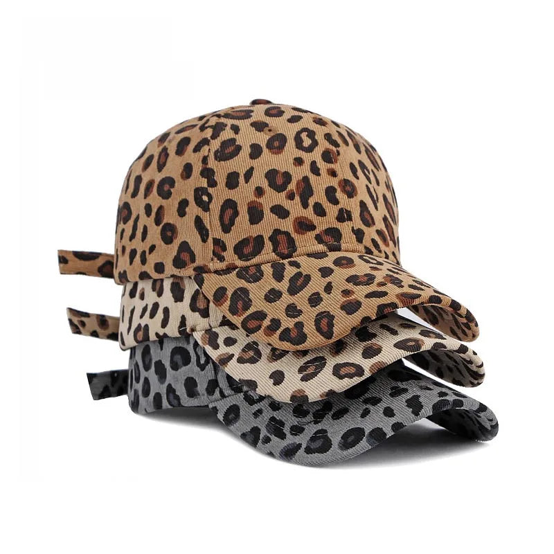 Women Winter Hat Leopard Pattern Corduroy Baseball Cap Men Retro Snapback Hip Hop Accessories Cotton Plain Warm Hats