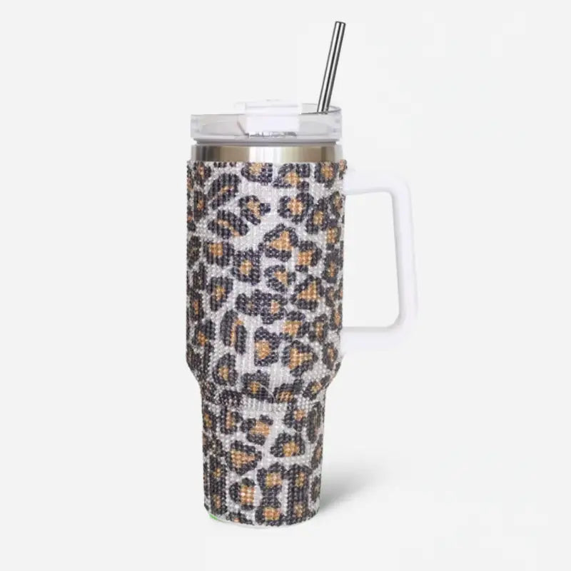 Leopard Sip Vessel - White - Tumbler