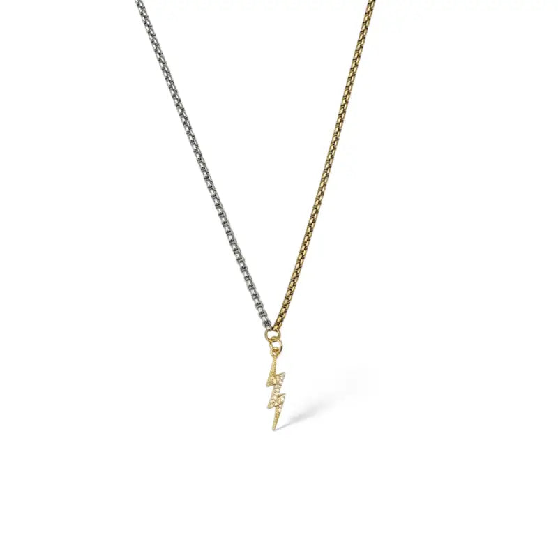 Lightening Pendant Snake Chain Necklace - Gold/Stainless