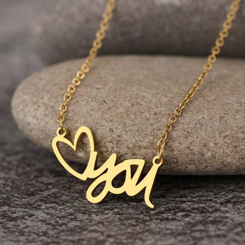 Gold Color Stainless Steel Necklace Fashionable Hello Heart-Shaped Romantic Couple For Women Men Jewelry Gifts - 18k