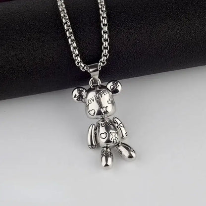 Rotatable Bear Doll Pendant Stainless Steel Necklace Men and Women Hip-hop Personality Simple Cartoon Sweater Chain