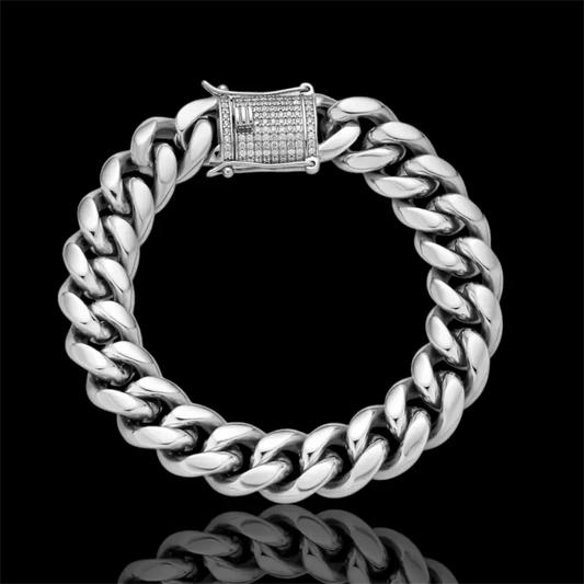 Luxe Cuban Chain Link Bracelet with Diamond Clasp | Stainless Steel 6mm-18mm - Jewelry