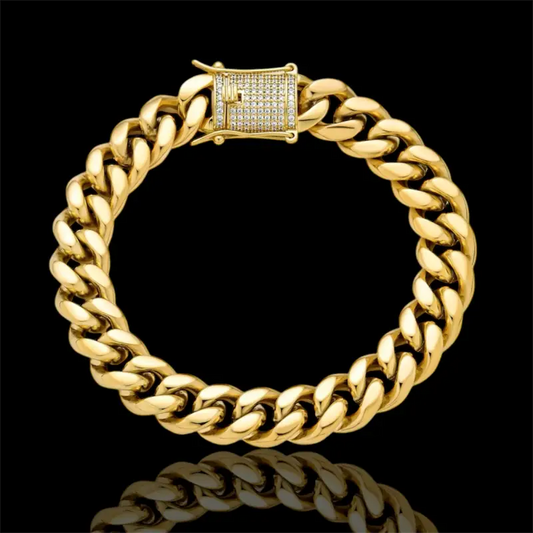 Luxe Cuban Chain Link Bracelet with Diamond Clasp | Gold 6mm-18mm - Jewelry