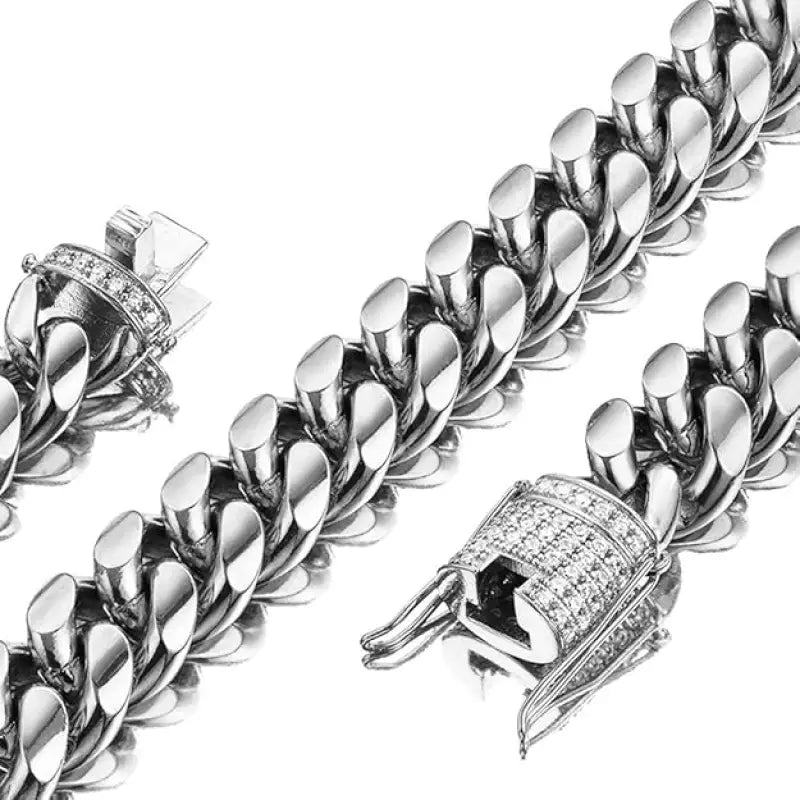 Luxe Cuban Chain Link Necklace with Diamond Clasp | Stainless Steel 16mm-18mm - Jewelry