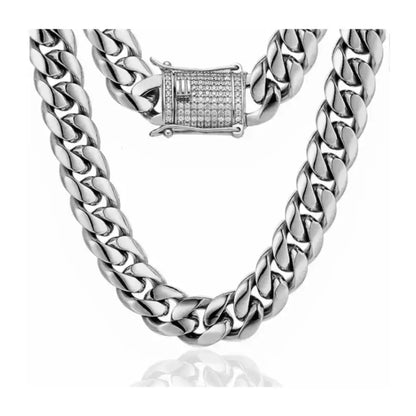 Luxe Cuban Chain Link Necklace with CZ Clasp 18mm - Jewelry