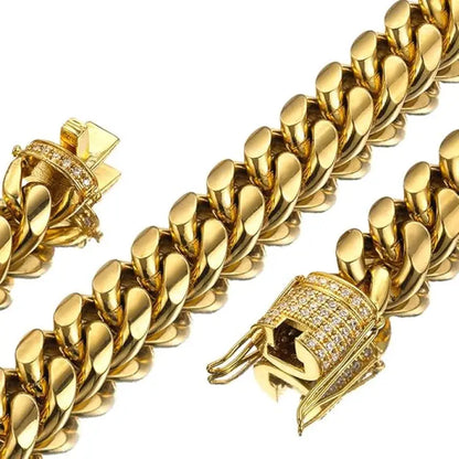 Luxe Cuban Chain Link Necklace with Diamond Clasp | Gold 18mm - Jewelry