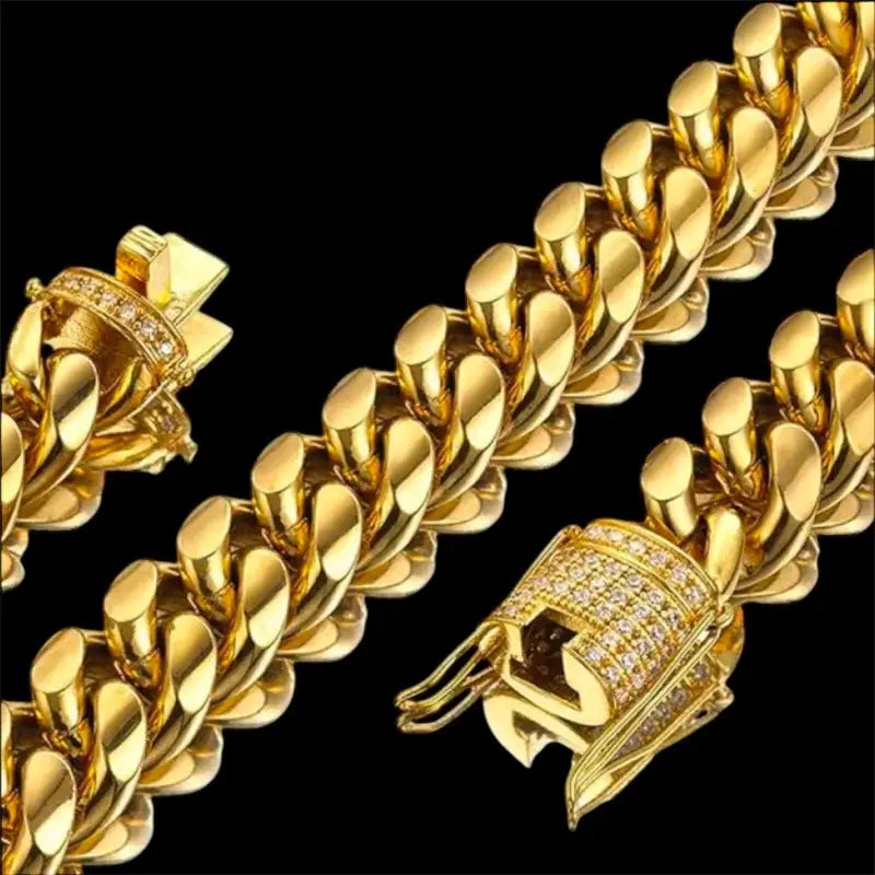 Luxe Cuban Chain Link Necklace with CZ Clasp Gold 18mm - Jewelry