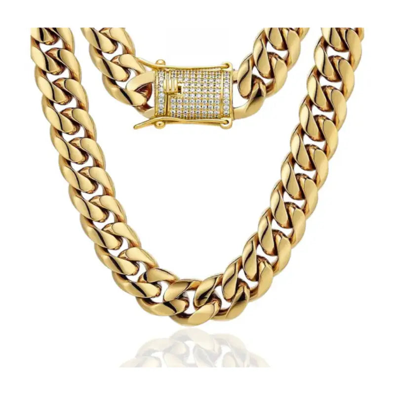 Luxe Cuban Chain Link Necklace with CZ Clasp Gold 18mm - Jewelry