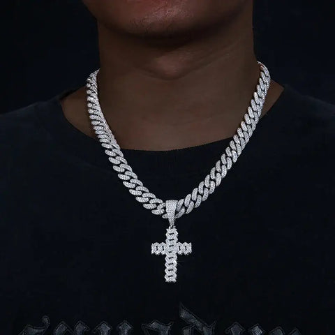 Luxe Cuban Cross Moissanite Pendant Necklace