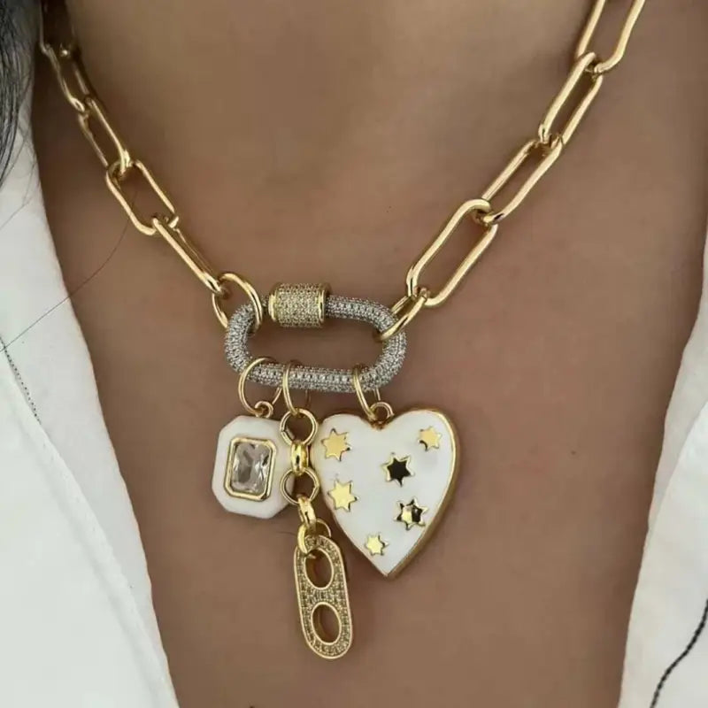 Luxury Carabiner Clasp Charms Jewelry Accessories Brass Pave Zircon Climbing Button Pendant Necklace Bracelet Connector