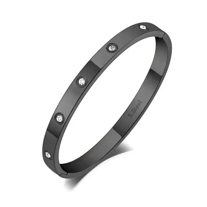 Luxury CZ Crystal 4mm Cuff Bangle For Women Classic Cubic Zirconia Love 316L Stainless Steel Bracelet Jewelry AB19063