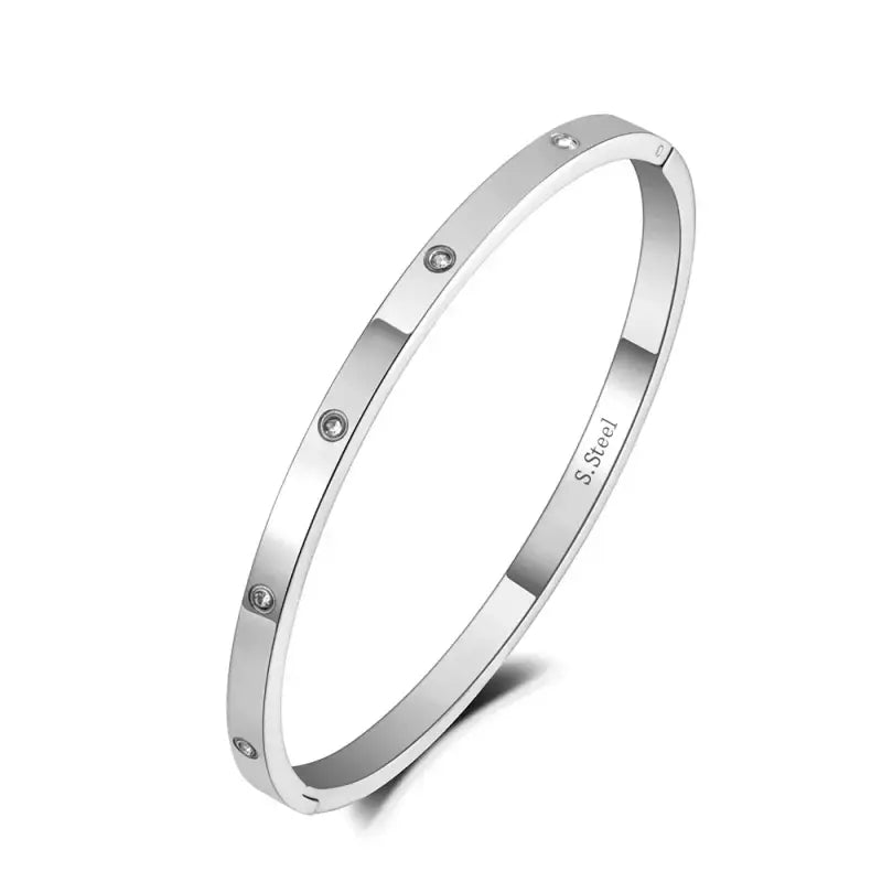 Luxury CZ Crystal 4mm Cuff Bangle For Women Classic Cubic Zirconia Love 316L Stainless Steel Bracelet Jewelry AB19063