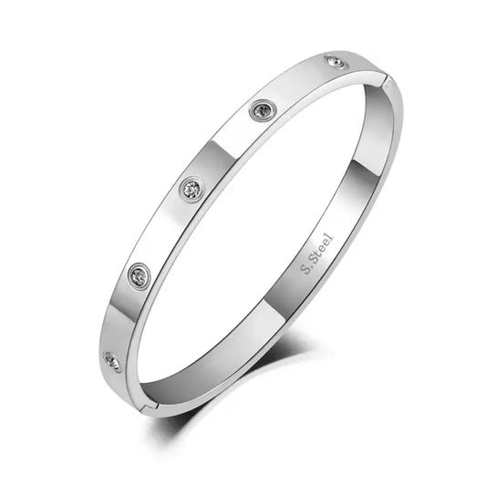Luxury CZ Crystal 4mm Cuff Bangle For Women Classic Cubic Zirconia Love 316L Stainless Steel Bracelet Jewelry AB19063