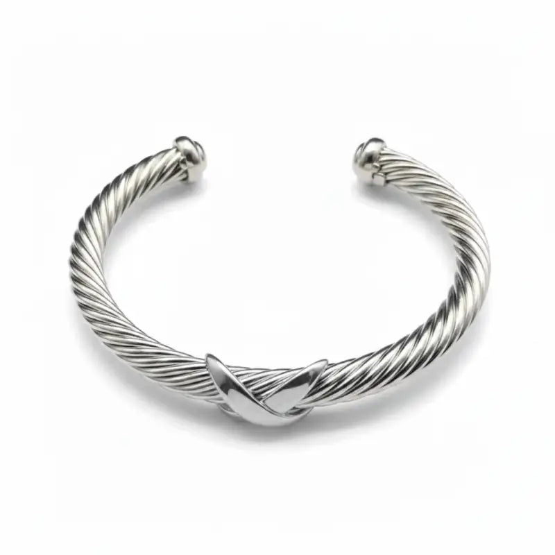 Luxury Fine Jewelry 925 Sterling Silver X Shape Bangle for Women and Men Adjustable Cuff Wedding Gifts - SZ-382 7mm 19