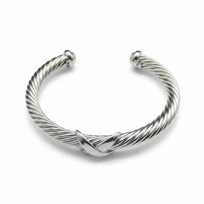 Luxury Fine Jewelry 925 Sterling Silver X Shape Bangle for Women and Men Adjustable Cuff Wedding Gifts - SZ-382 7mm 19
