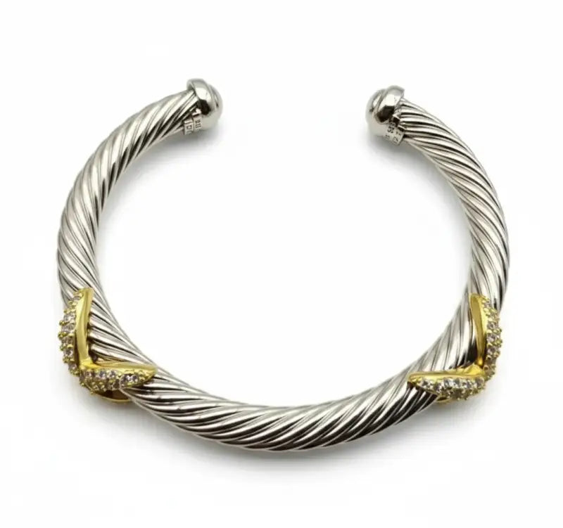 Luxury Fine Jewelry 925 Sterling Silver X Shape Bangle for Women and Men Adjustable Cuff Wedding Gifts - SZ-328 7mm 19