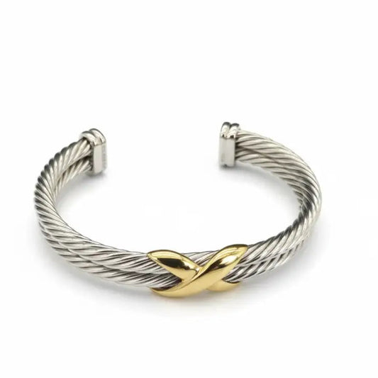 Luxury Fine Jewelry 925 Sterling Silver X Shape Bangle for Women and Men Adjustable Cuff Wedding Gifts - SZ-019 10mm 16