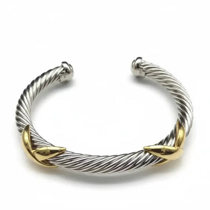 Luxury Fine Jewelry 925 Sterling Silver X Shape Bangle for Women and Men Adjustable Cuff Wedding Gifts - SZ-018 7mm 16