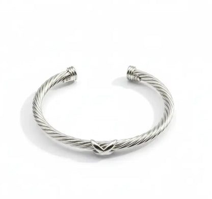 Luxury Fine Jewelry 925 Sterling Silver X Shape Bangle for Women and Men Adjustable Cuff Wedding Gifts