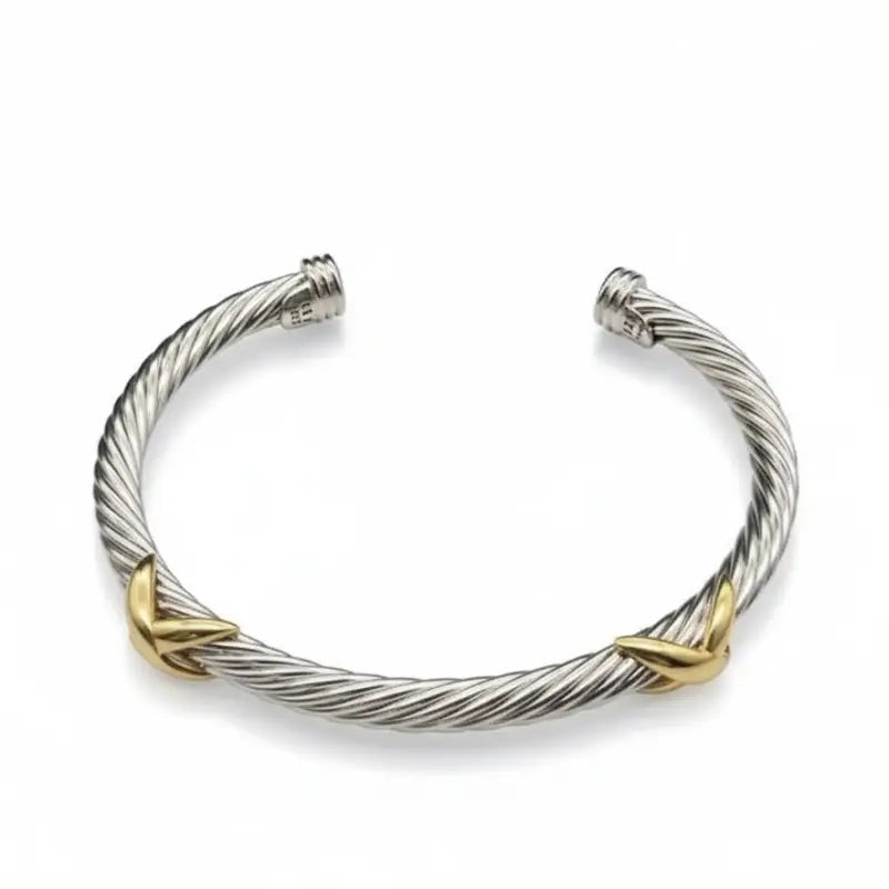 Luxury Fine Jewelry 925 Sterling Silver X Shape Bangle for Women and Men Adjustable Cuff Wedding Gifts - SZ-016 5mm 12