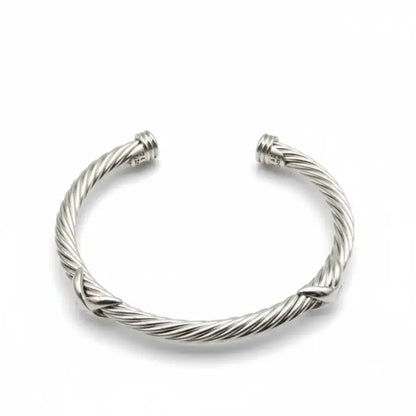 Luxury Fine Jewelry 925 Sterling Silver X Shape Bangle for Women and Men Adjustable Cuff Wedding Gifts - SZ-381 5mm 18