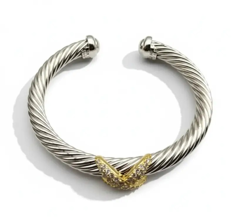 Luxury Fine Jewelry 925 Sterling Silver X Shape Bangle for Women and Men Adjustable Cuff Wedding Gifts - SZ-327 7mm 18.5