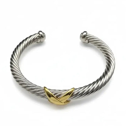 Luxury Fine Jewelry 925 Sterling Silver X Shape Bangle for Women and Men Adjustable Cuff Wedding Gifts - SZ-017 7mm 15