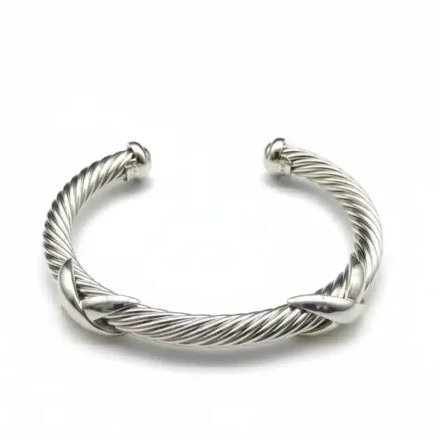 Luxury Fine Jewelry 925 Sterling Silver X Shape Bangle for Women and Men Adjustable Cuff Wedding Gifts