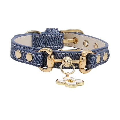 Charmed Luxe Pet Collar - Denim Clover / XS - 0.5in x 8.3in - 10.25in - Pet Accessory