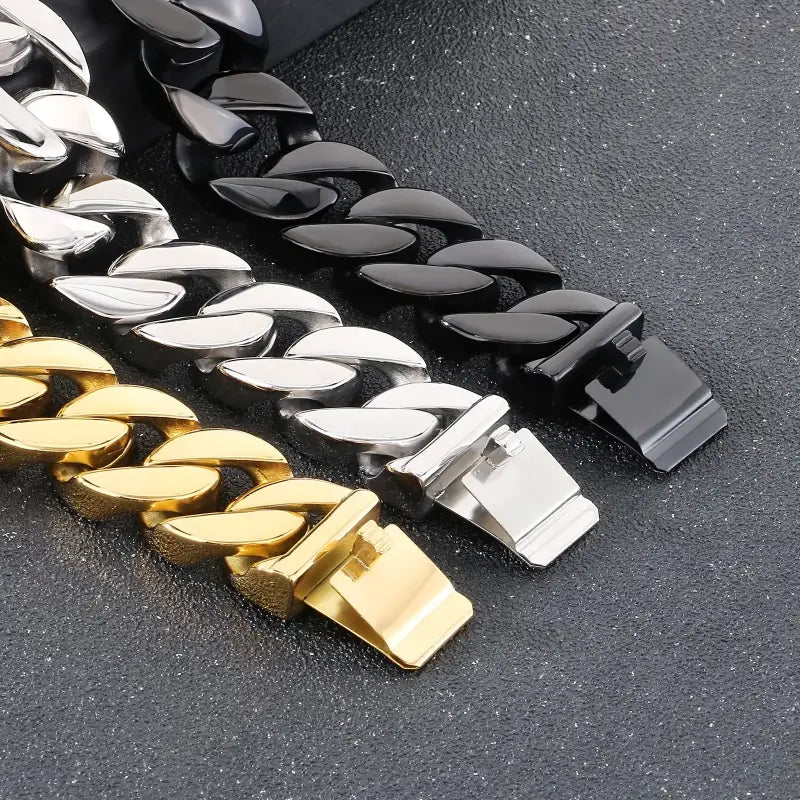 Kalen Heavy Black Metal Punk 20mm Wide Cuban Link Chain Men Bracelet Stainless Steel Fashion Biker Male Accessories