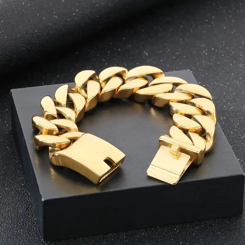 Kalen Heavy Black Metal Punk 20mm Wide Cuban Link Chain Men Bracelet Stainless Steel Fashion Biker Male Accessories