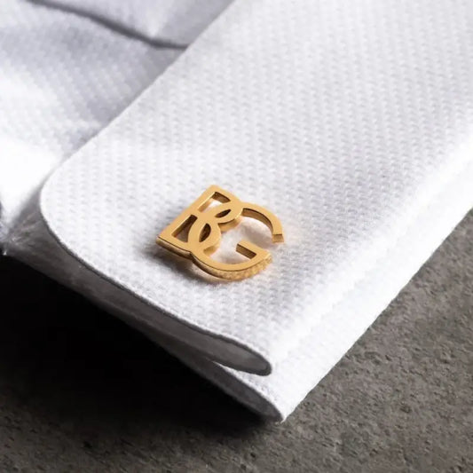 Men’s Initial Cuff Links - 18k Gold Plated Stainless Steel