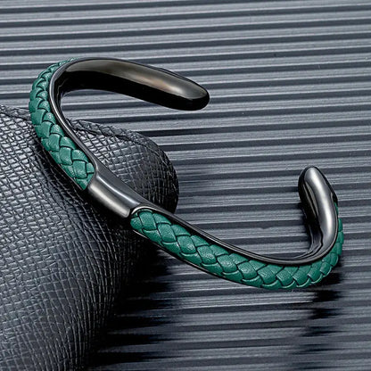 Men’s Leather Titanium Bangle Bracelet