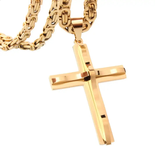 Vintage Stainless Steel Cross Necklace - Gold