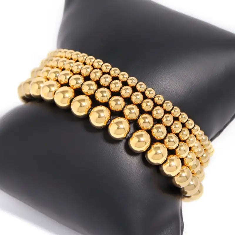 Metal Bead Stretch Bracelet - Gold - 4mm - Jewelry