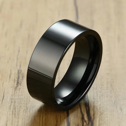 Vnox Minimalist Basic Wedding Rings for Men 8mm High Polished Black Stainless Steel Male Alliance Anel Jewelry