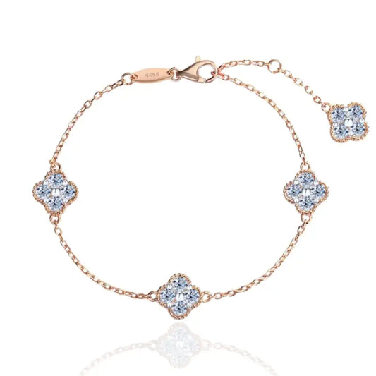 Minimalist Moissanite Clover Cluster Bracelet - Rose Gold - Jewelry