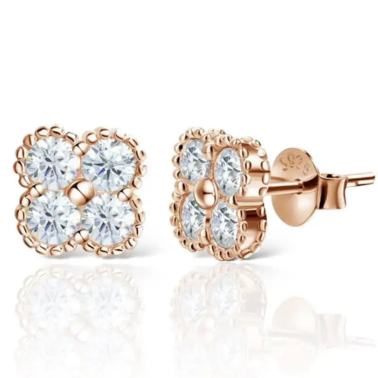 Bridgette Clover Moissanite Studded Gold Earrings