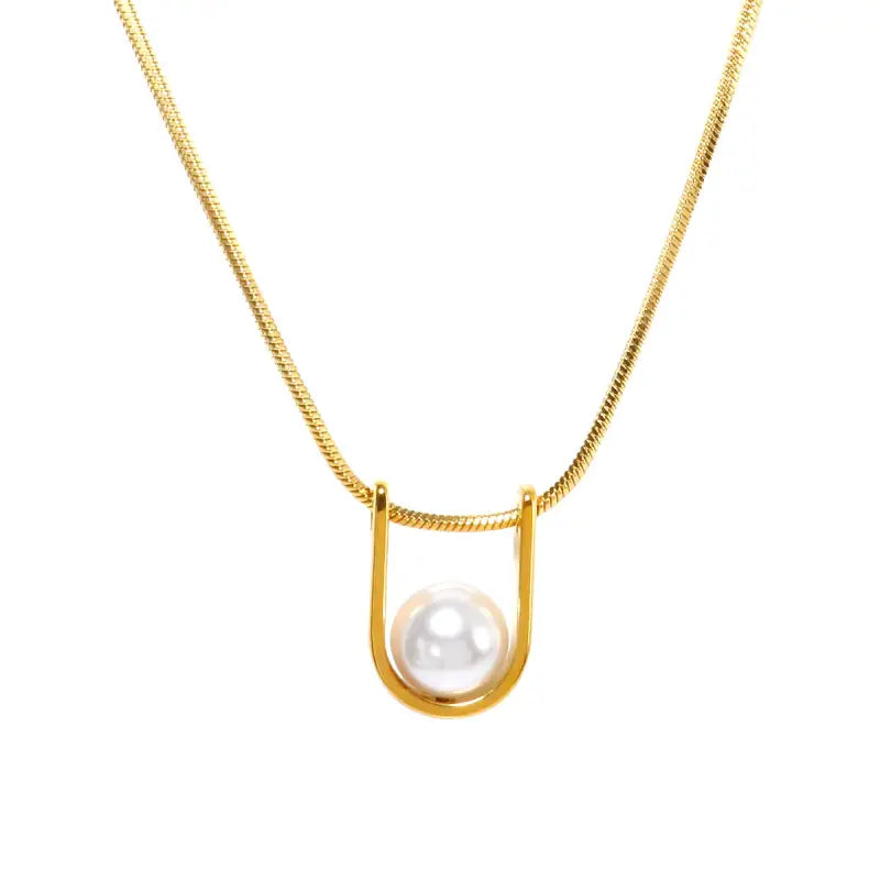 Minimalist Pearl Pendant Necklace - Gold