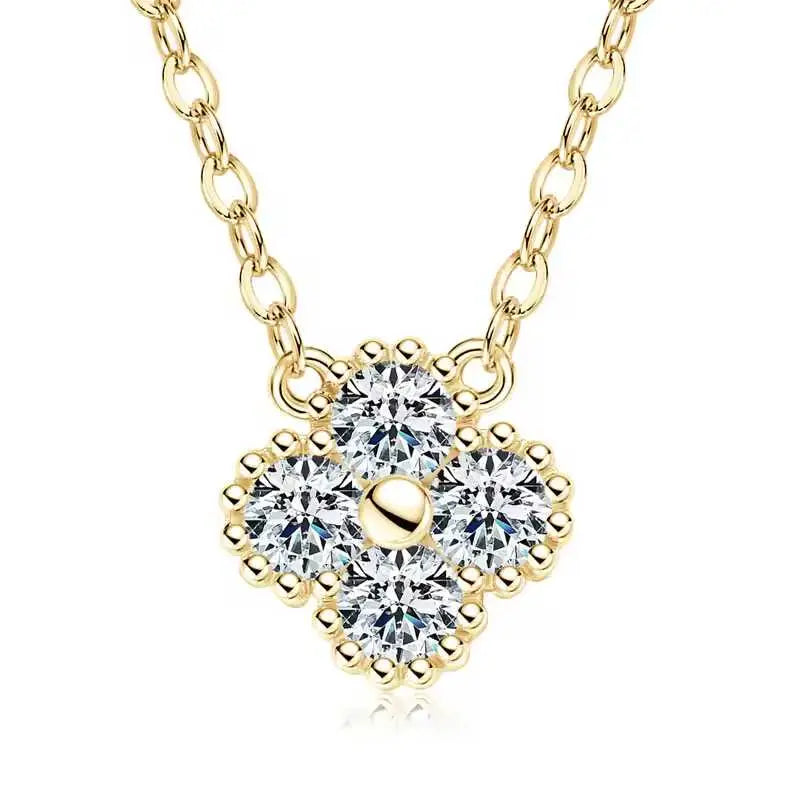 Moissanite Clover Pendant Necklace Gold Jewelry