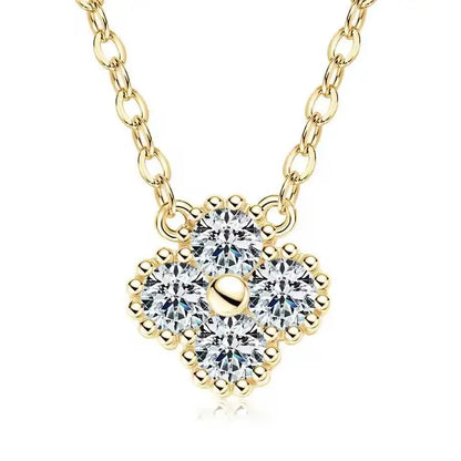 Moissanite Clover Pendant Necklace Gold Jewelry