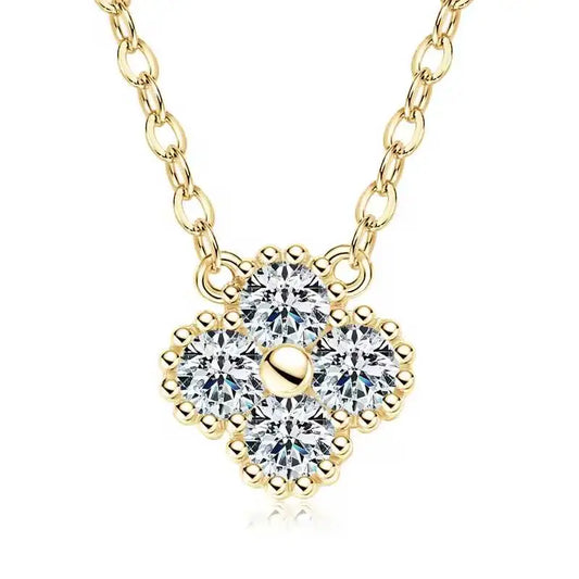 Moissanite Clover Pendant Necklace Gold Jewelry